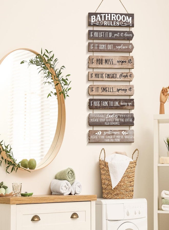 PEKCARGO Bathroom Wall Decor Funny Bathroom Signs Bathroom Rules Pictures Wall Art Decor Rustic Farmhouse Toilet Decor Wooden Sign (Brown) - Image 4